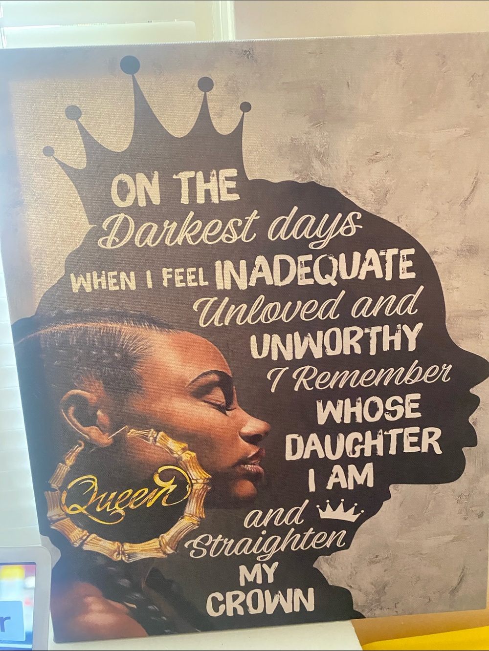 Inspirational "Queen" Canvas Wall Art in Brown and Black